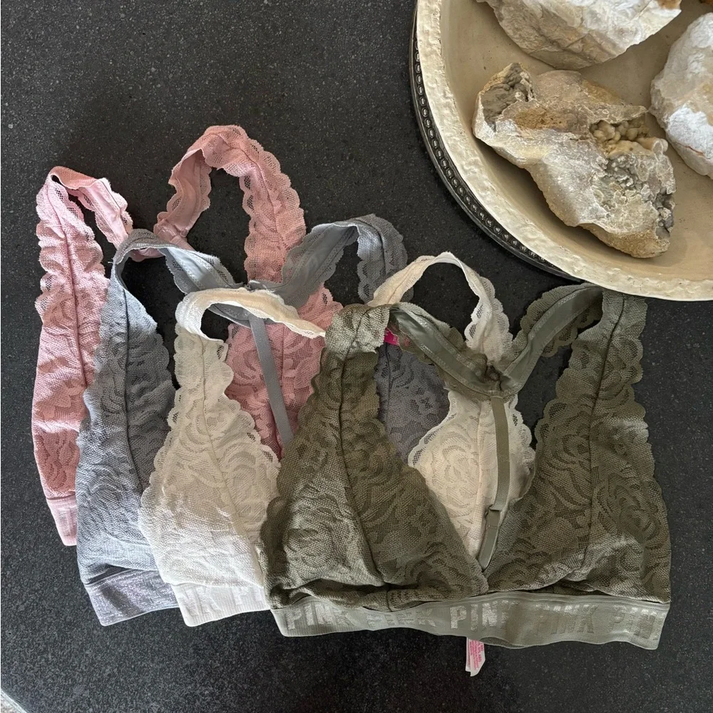 Victoria's Secret | Lace Bralette Set - Pink, Gray, White, Green| Size Small